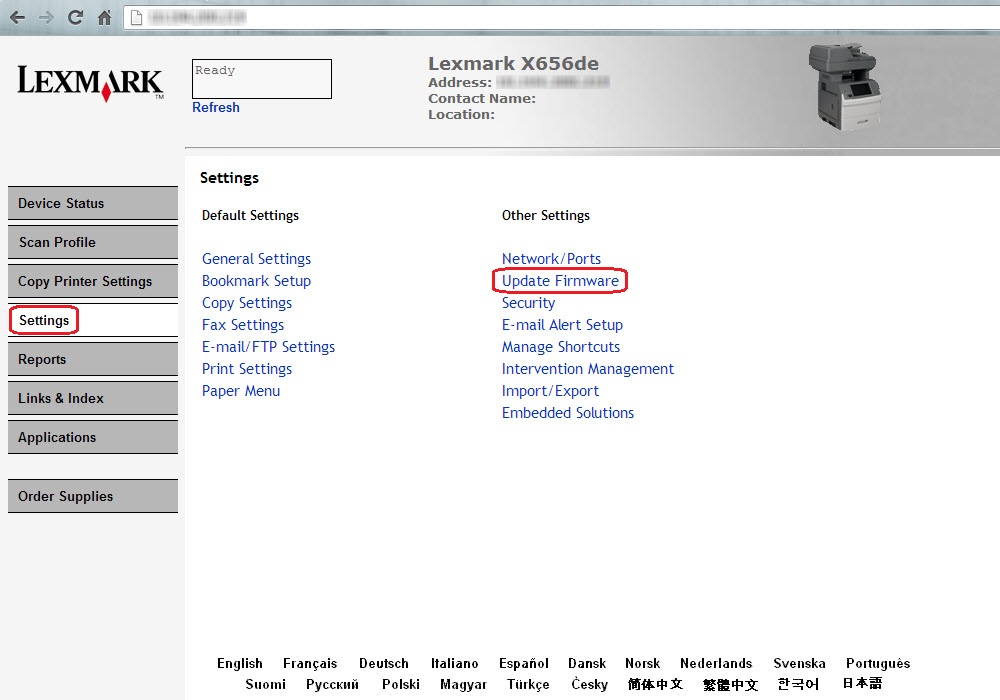 Updating the printer firmware via the Embedded  Server (EWS) Lexmark XC8355
